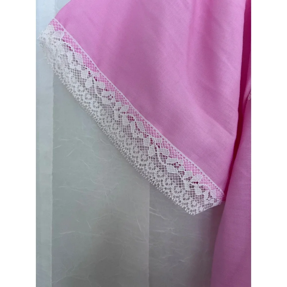 Mistra Vintage Pink Lace Trim‎ Nightgown Maxi Sleepwear Medium Cottagecore Bow